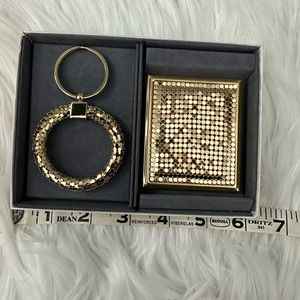 Vintage Gold, mesh keychain & matching mirror original box Whiting & Davis